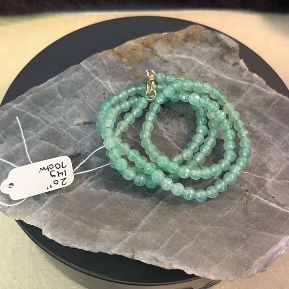 Faceted and beaded emerald 20” necklace 14KYG clasp 70ctw - Picture 5 of 7